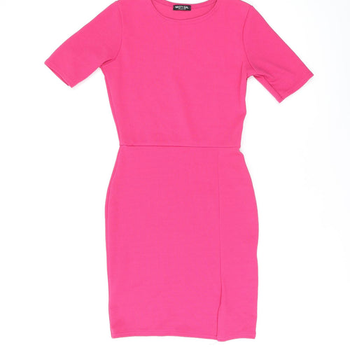 Nasty Gal Womens Pink Polyester Bodycon Size 6 Round Neck Pullover
