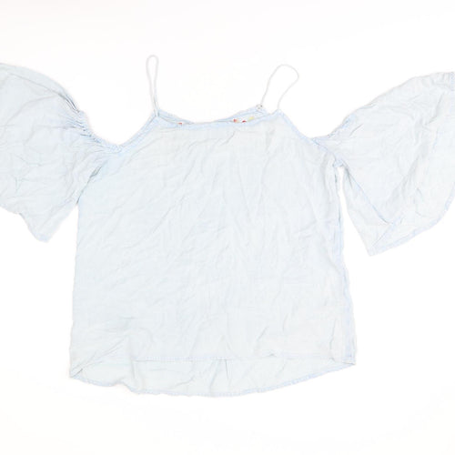 New Look Womens Blue Viscose Basic T-Shirt Size 14 Square Neck