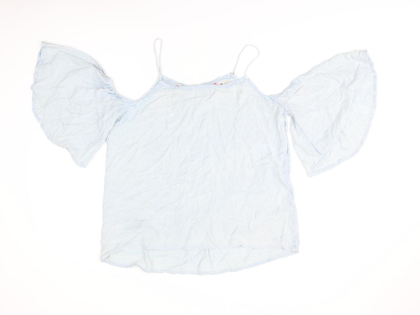 New Look Womens Blue Viscose Basic T-Shirt Size 14 Square Neck