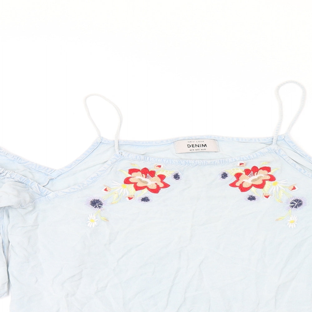 New Look Womens Blue Viscose Basic T-Shirt Size 14 Square Neck