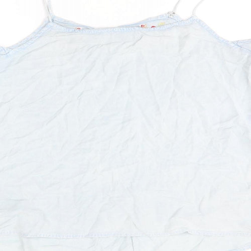 New Look Womens Blue Viscose Basic T-Shirt Size 14 Square Neck