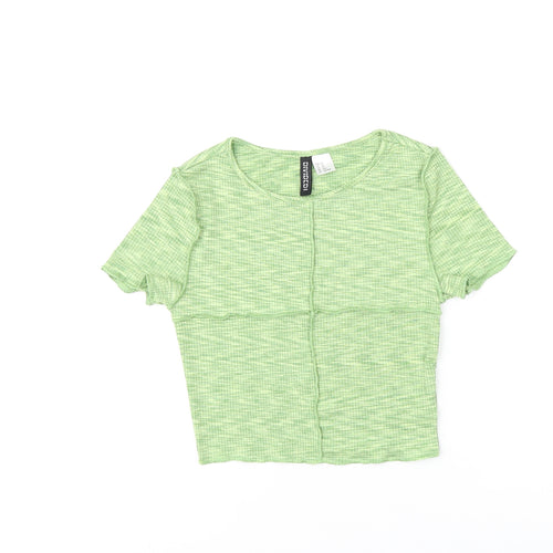 H&M Womens Green Polyester Cropped T-Shirt Size XS Round Neck