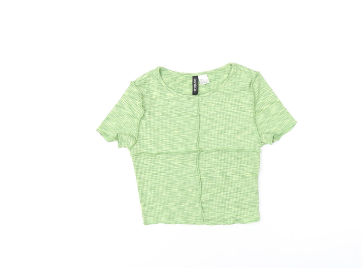 H&M Womens Green Polyester Cropped T-Shirt Size XS Round Neck