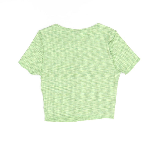 H&M Womens Green Polyester Cropped T-Shirt Size XS Round Neck