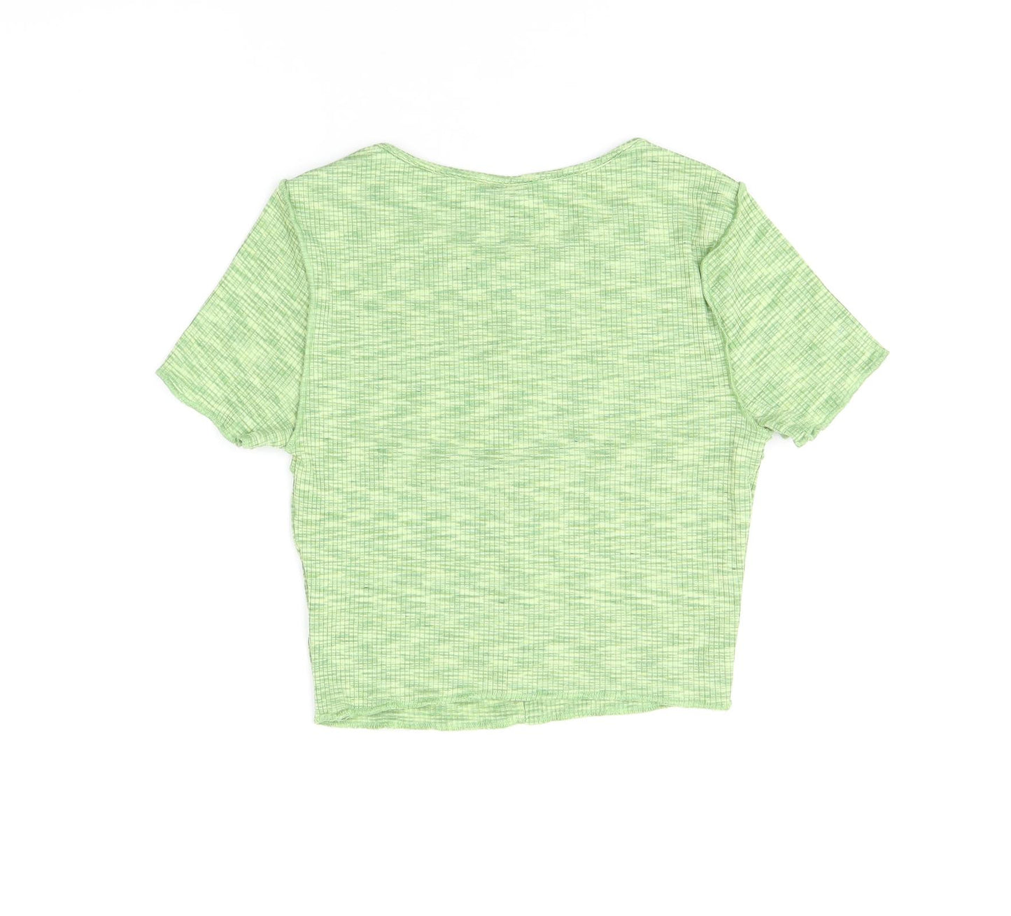 H&M Womens Green Polyester Cropped T-Shirt Size XS Round Neck