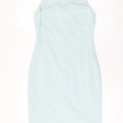 Coast Womens Blue Acetate Bodycon Size 8 High Neck Zip