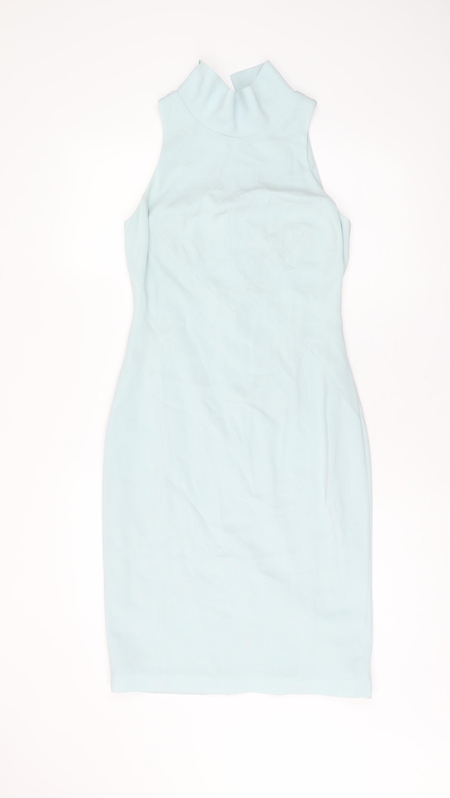 Coast Womens Blue Acetate Bodycon Size 8 High Neck Zip