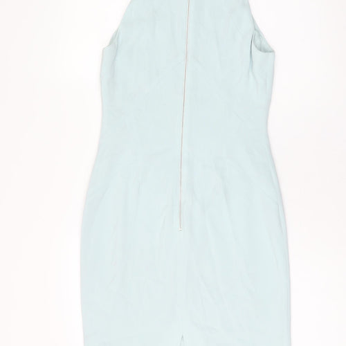 Coast Womens Blue Acetate Bodycon Size 8 High Neck Zip