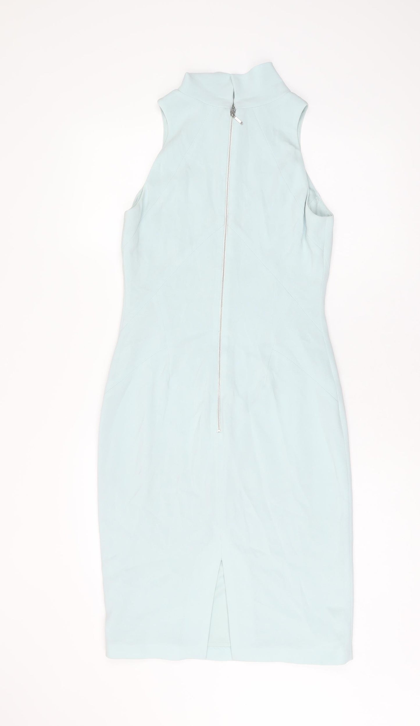 Coast Womens Blue Acetate Bodycon Size 8 High Neck Zip