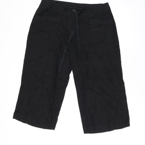NEXT Womens Black Linen Cropped Trousers Size 12 L21 in Regular Zip