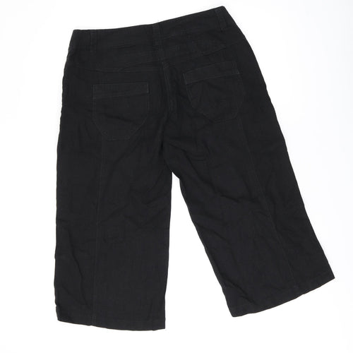 NEXT Womens Black Linen Cropped Trousers Size 12 L21 in Regular Zip