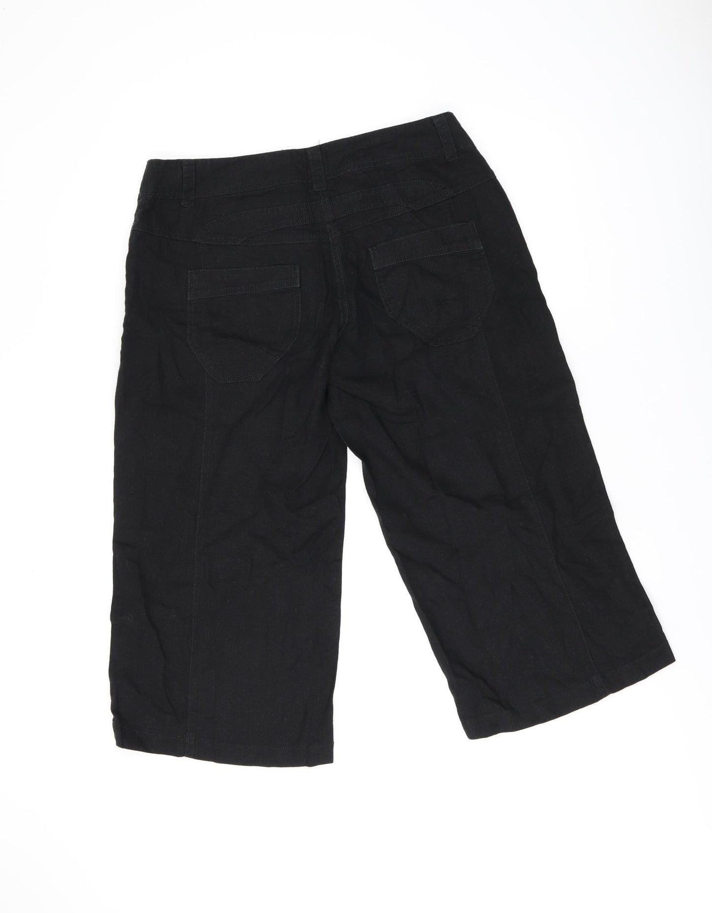 NEXT Womens Black Linen Cropped Trousers Size 12 L21 in Regular Zip