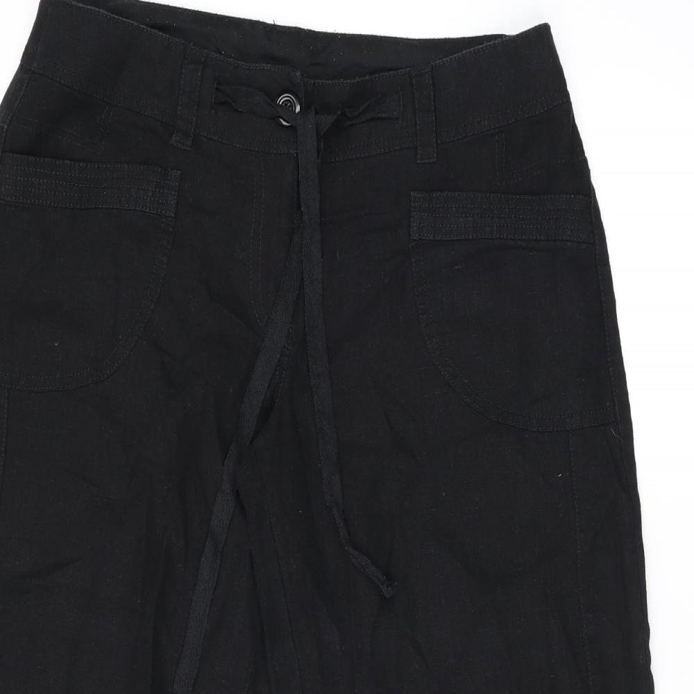 NEXT Womens Black Linen Cropped Trousers Size 12 L21 in Regular Zip