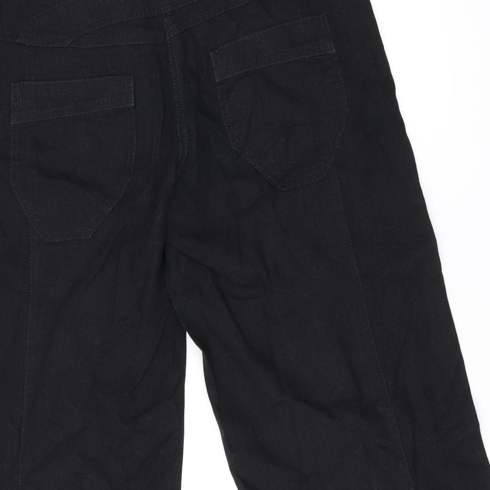 NEXT Womens Black Linen Cropped Trousers Size 12 L21 in Regular Zip