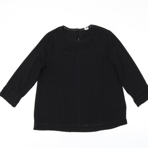 New Look Womens Black Polyester Basic T-Shirt Size 12 Round Neck