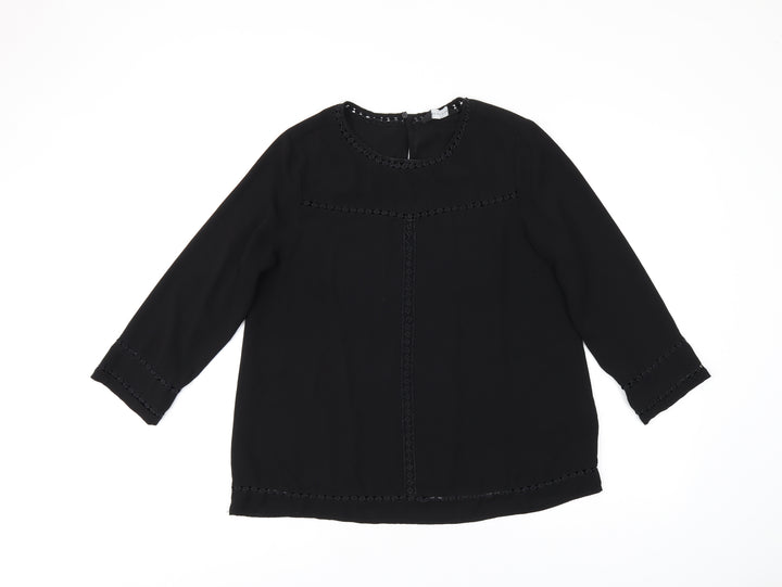New Look Womens Black Polyester Basic T-Shirt Size 12 Round Neck