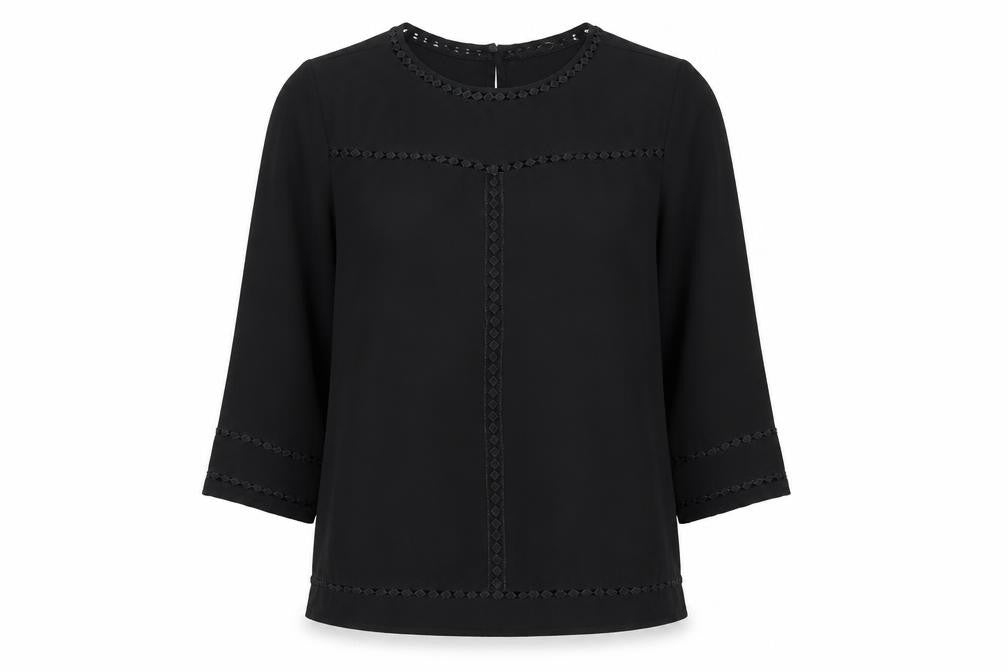Front view of New Look women’s black polyester basic t-shirt, size UK 12, round neck