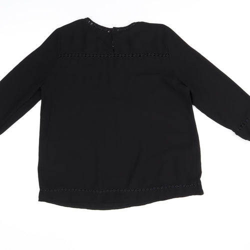 New Look Womens Black Polyester Basic T-Shirt Size 12 Round Neck