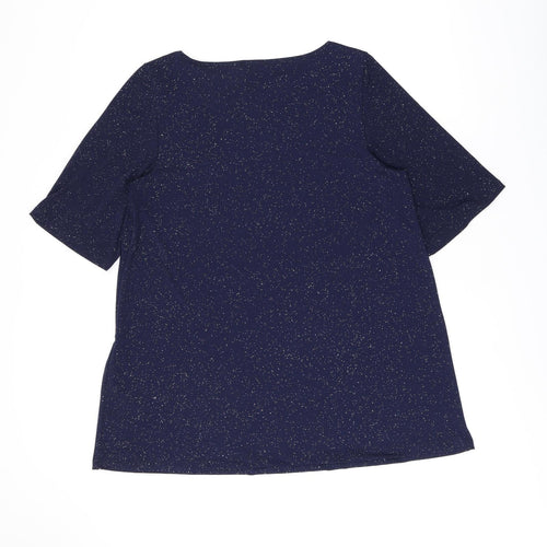 Kim&co Womens Blue Polyester Basic T-Shirt Size L Boat Neck - Sparkle Effect