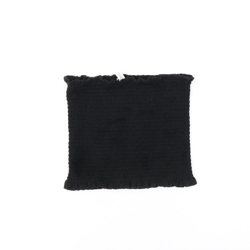 H&M Womens Black Cotton Cropped T-Shirt Size M Off the Shoulder