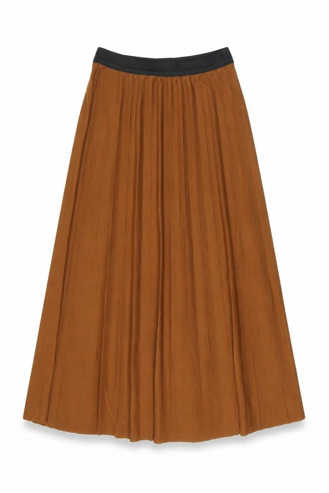 Front view of Goose Island women’s brown polyester swing skirt, size UK 8