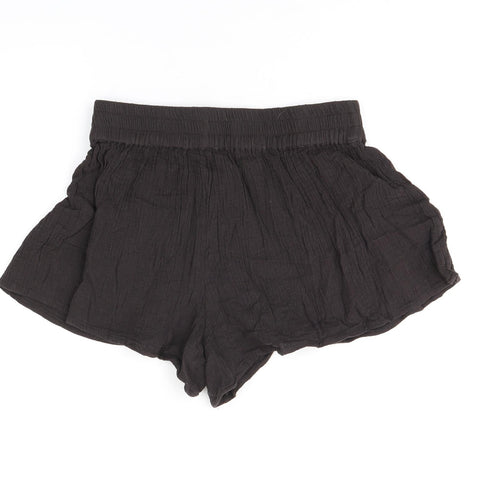 PRETTYLITTLETHING Womens Brown Cotton Basic Shorts Size 10 Regular Pull On