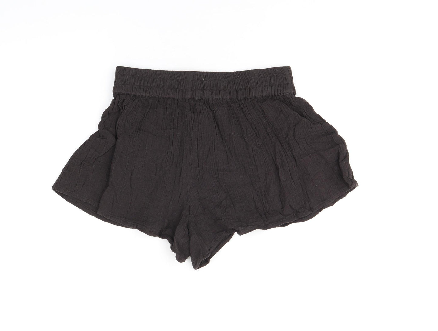 PRETTYLITTLETHING Womens Brown Cotton Basic Shorts Size 10 Regular Pull On
