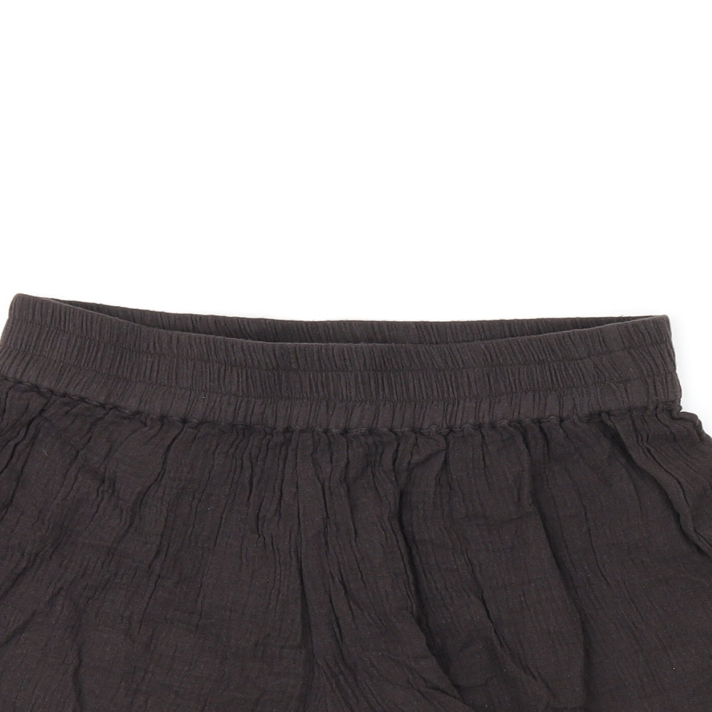 PRETTYLITTLETHING Womens Brown Cotton Basic Shorts Size 10 Regular Pull On