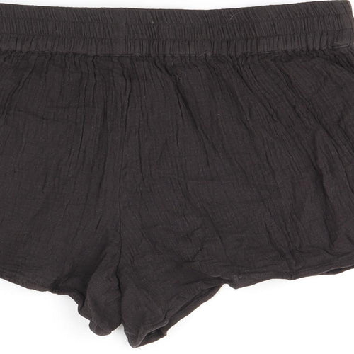 PRETTYLITTLETHING Womens Brown Cotton Basic Shorts Size 10 Regular Pull On