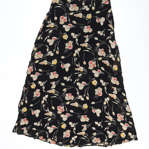 NEXT Womens Black Floral Viscose Flare Skirt Size 10 Button