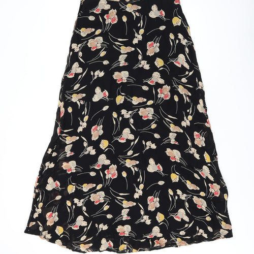 NEXT Womens Black Floral Viscose Flare Skirt Size 10 Button