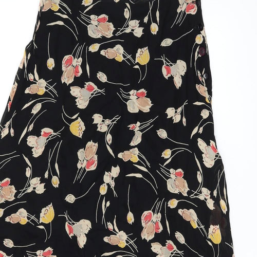 NEXT Womens Black Floral Viscose Flare Skirt Size 10 Button