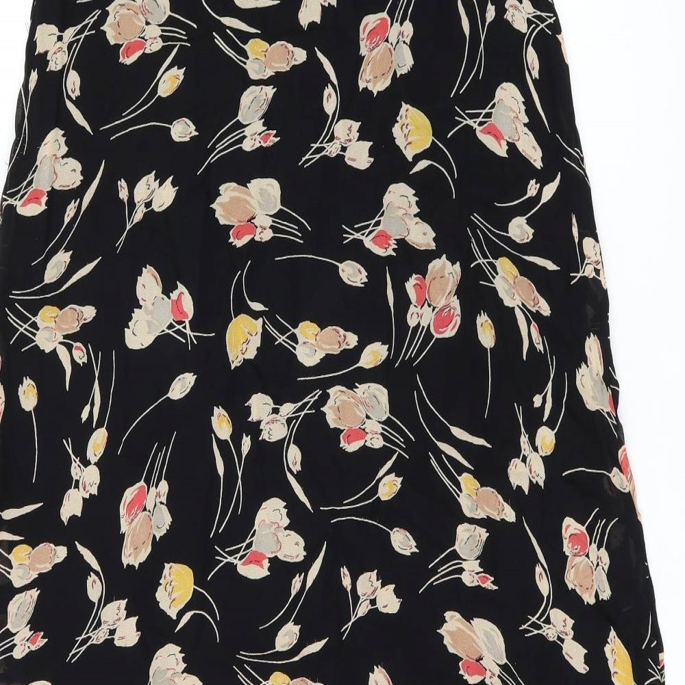 NEXT Womens Black Floral Viscose Flare Skirt Size 10 Button