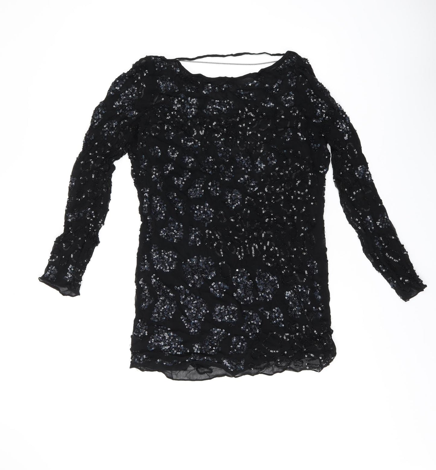 AllSaints Womens Black Viscose Basic T-Shirt Size 8 Boat Neck - Sequin Detail