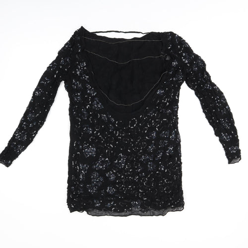 AllSaints Womens Black Viscose Basic T-Shirt Size 8 Boat Neck - Sequin Detail