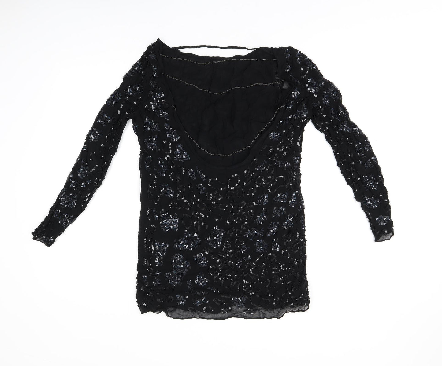 AllSaints Womens Black Viscose Basic T-Shirt Size 8 Boat Neck - Sequin Detail