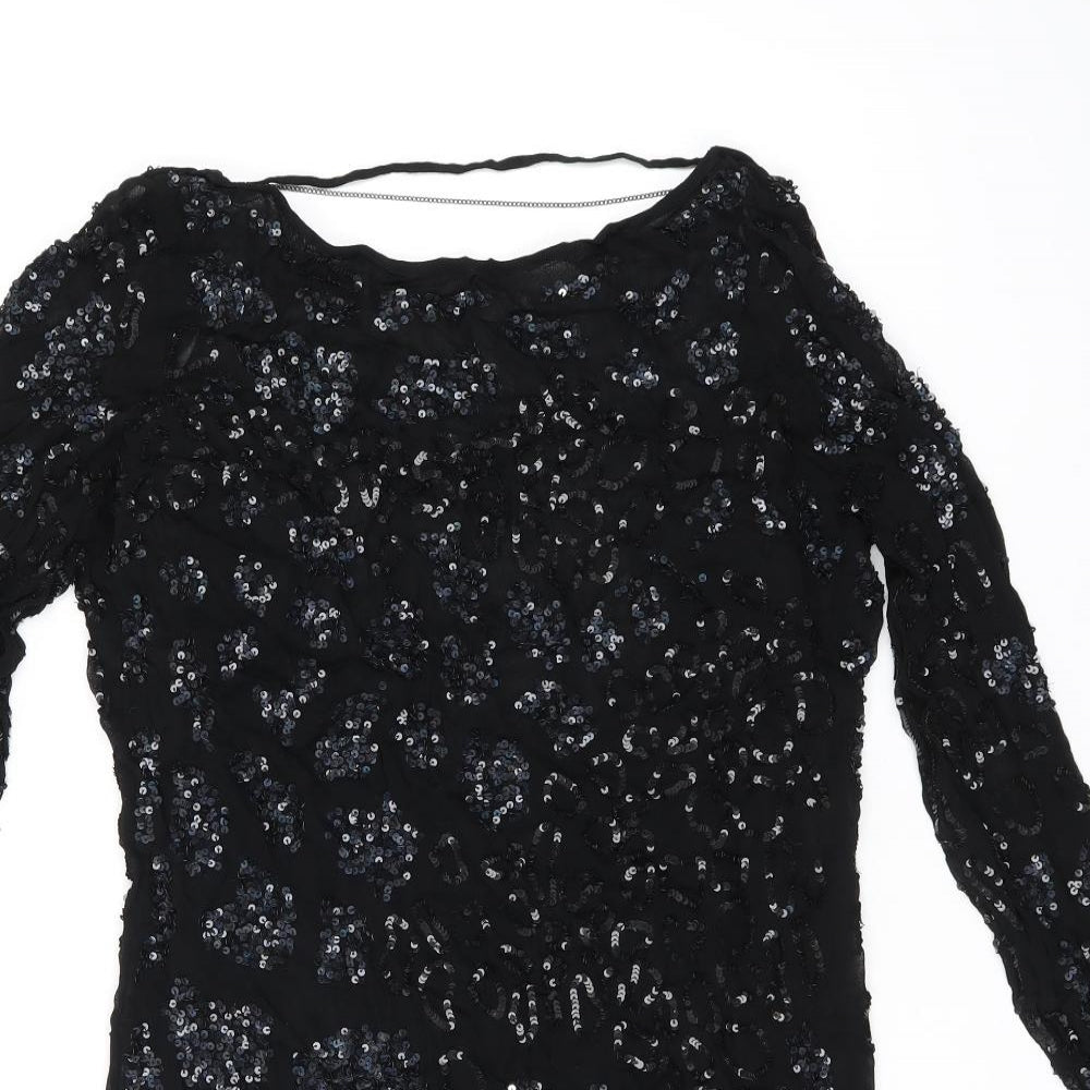 AllSaints Womens Black Viscose Basic T-Shirt Size 8 Boat Neck - Sequin Detail
