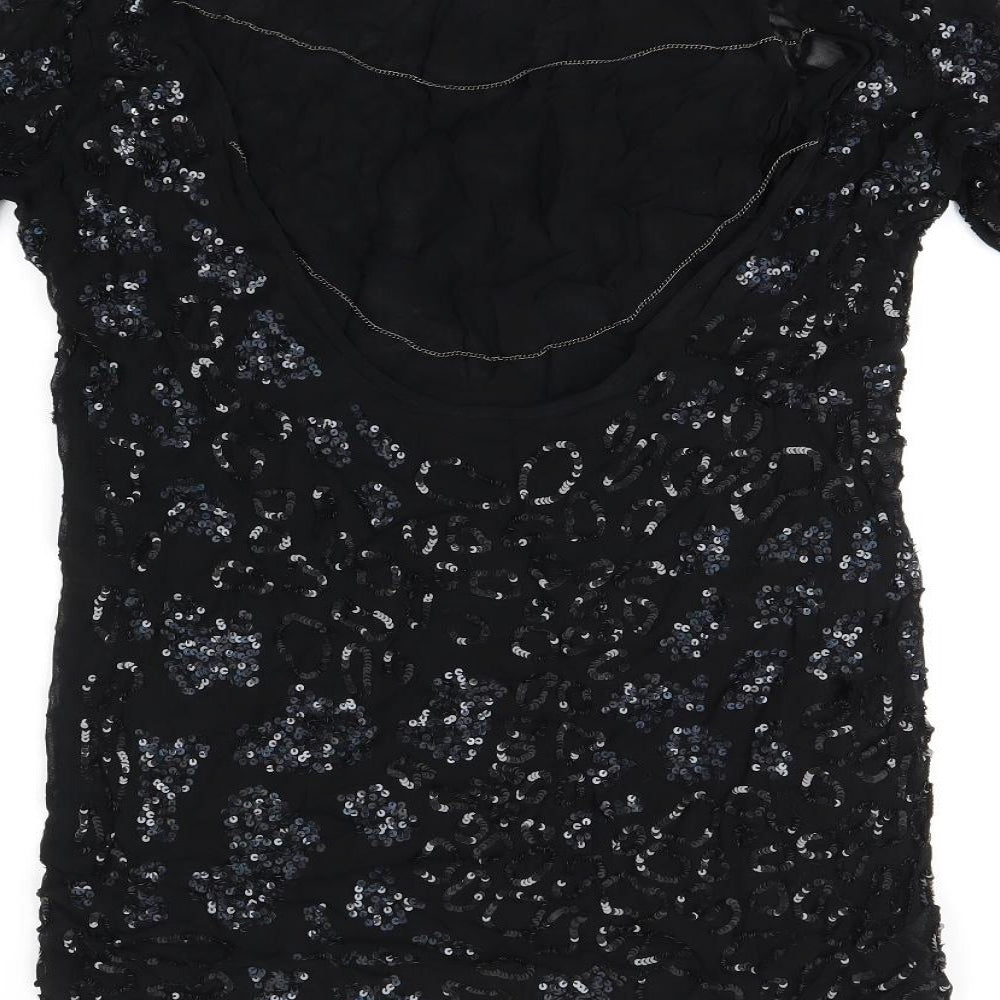 AllSaints Womens Black Viscose Basic T-Shirt Size 8 Boat Neck - Sequin Detail
