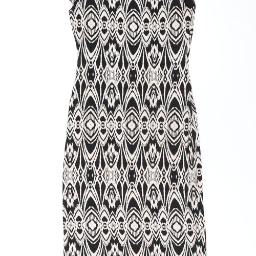 Evita Womens Black Geometric Viscose Bodycon Size 8 Boat Neck Pullover