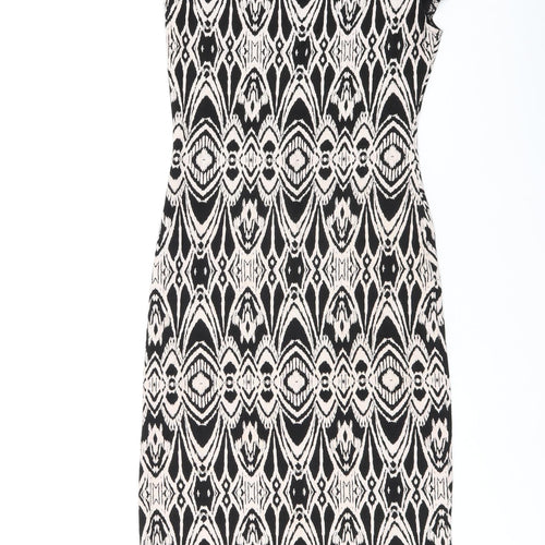 Evita Womens Black Geometric Viscose Bodycon Size 8 Boat Neck Pullover