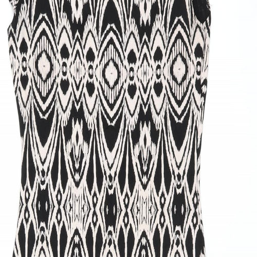 Evita Womens Black Geometric Viscose Bodycon Size 8 Boat Neck Pullover