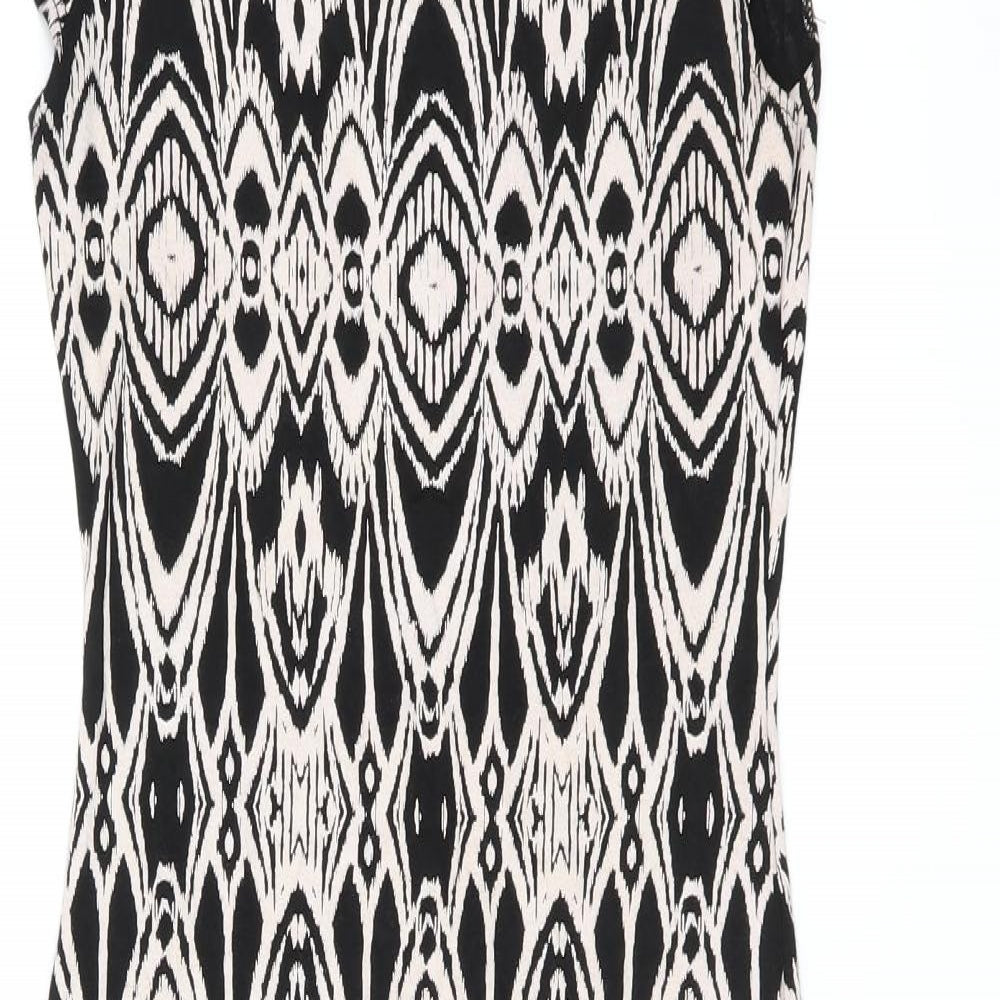 Evita Womens Black Geometric Viscose Bodycon Size 8 Boat Neck Pullover