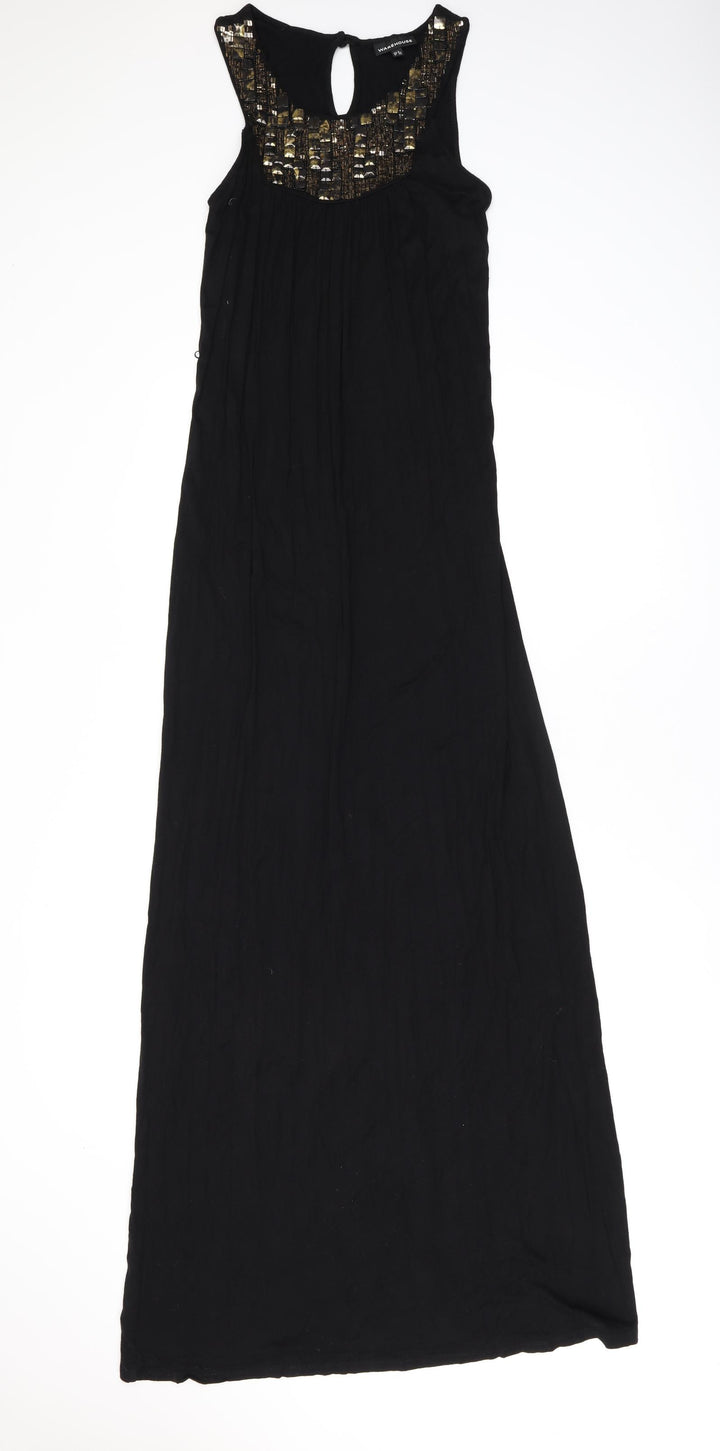 Warehouse Womens Black Viscose Maxi Size 6 Round Neck Pullover