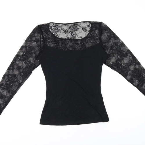 Marks and Spencer Womens Black Polyamide Basic T-Shirt Size 14 Round Neck