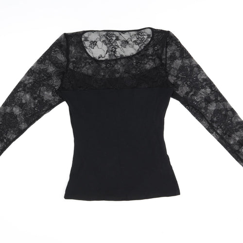 Marks and Spencer Womens Black Polyamide Basic T-Shirt Size 14 Round Neck