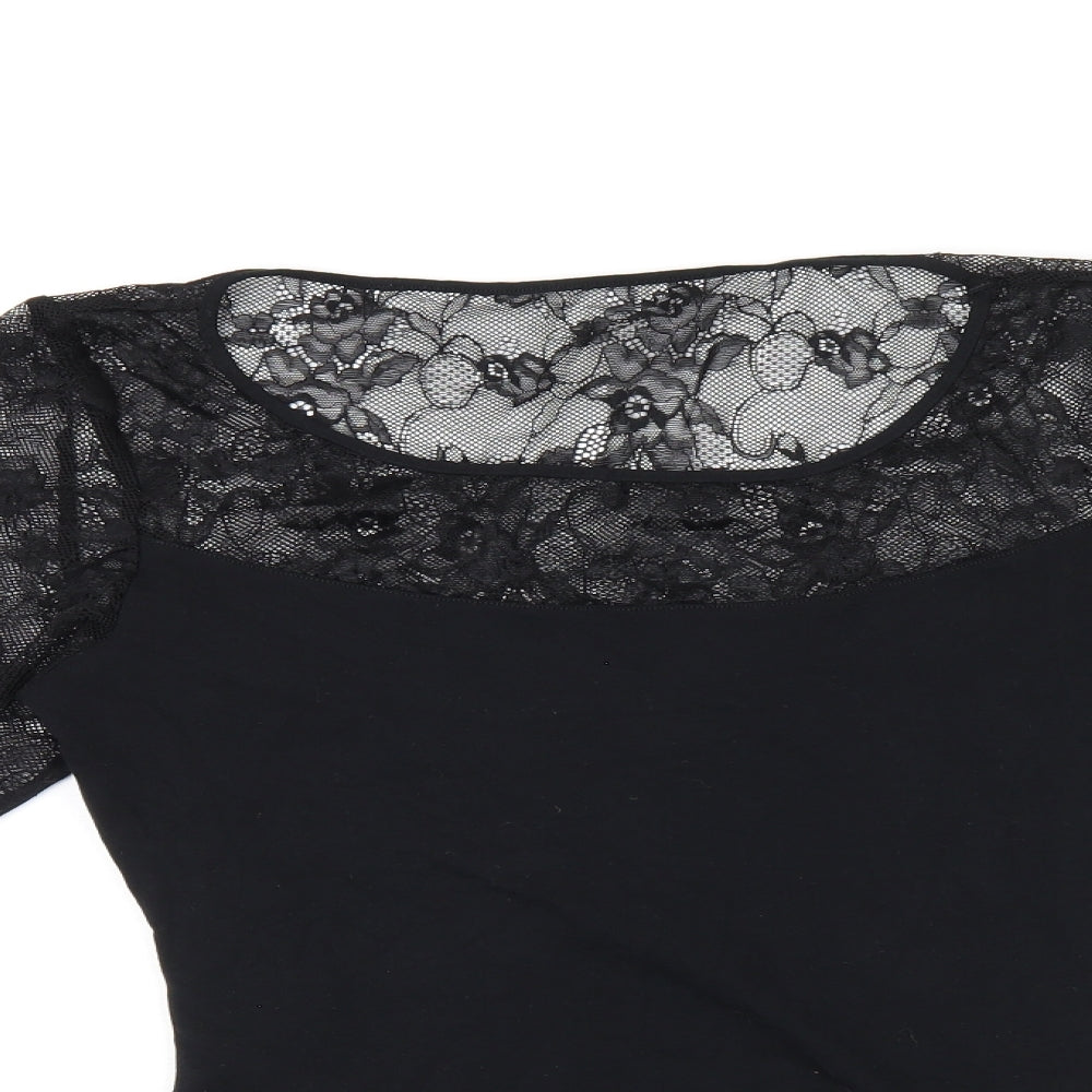 Marks and Spencer Womens Black Polyamide Basic T-Shirt Size 14 Round Neck