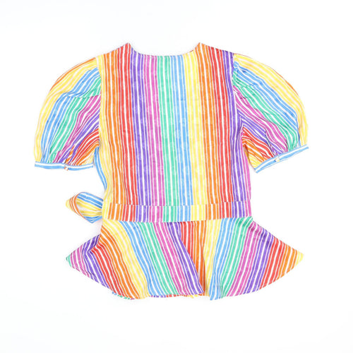 find. Womens Multicoloured Striped Polyester Wrap T-Shirt Size 10 V-Neck