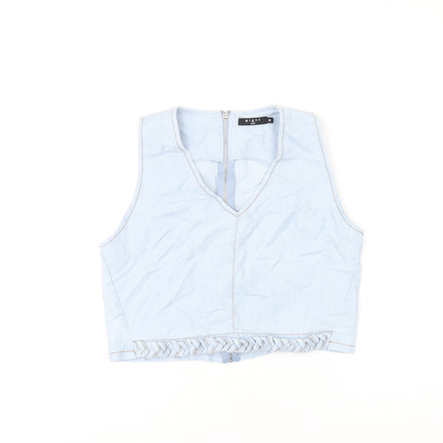 Eight Womens Blue Cotton Cropped T-Shirt Size M V-Neck