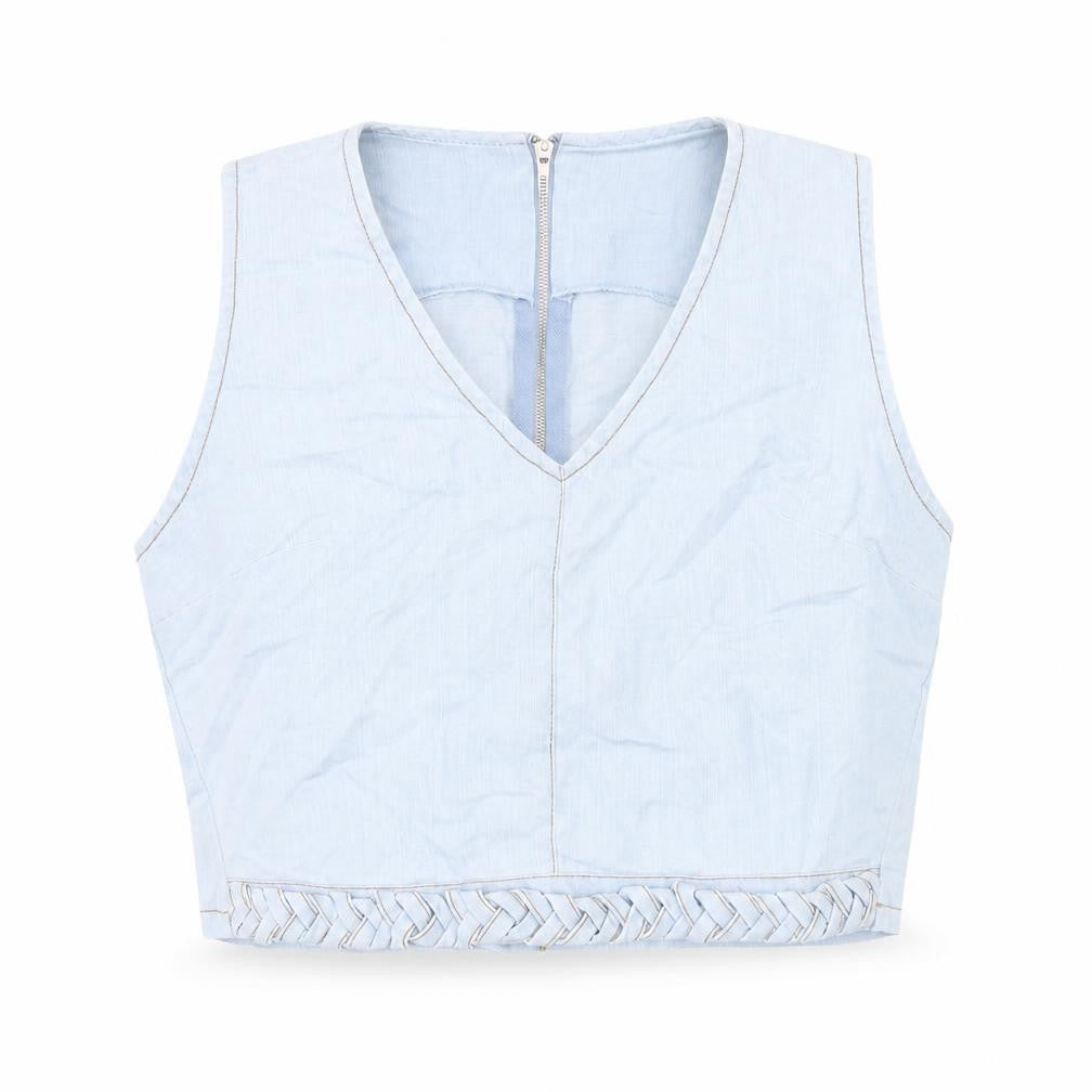 Eight Womens Blue Cotton Cropped T-Shirt Size M V-Neck