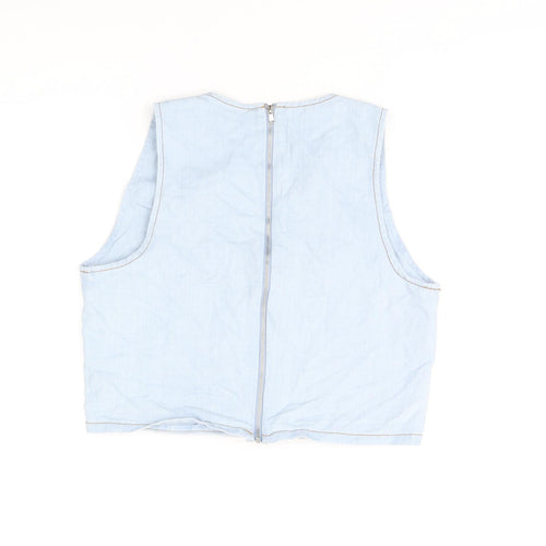 Eight Womens Blue Cotton Cropped T-Shirt Size M V-Neck